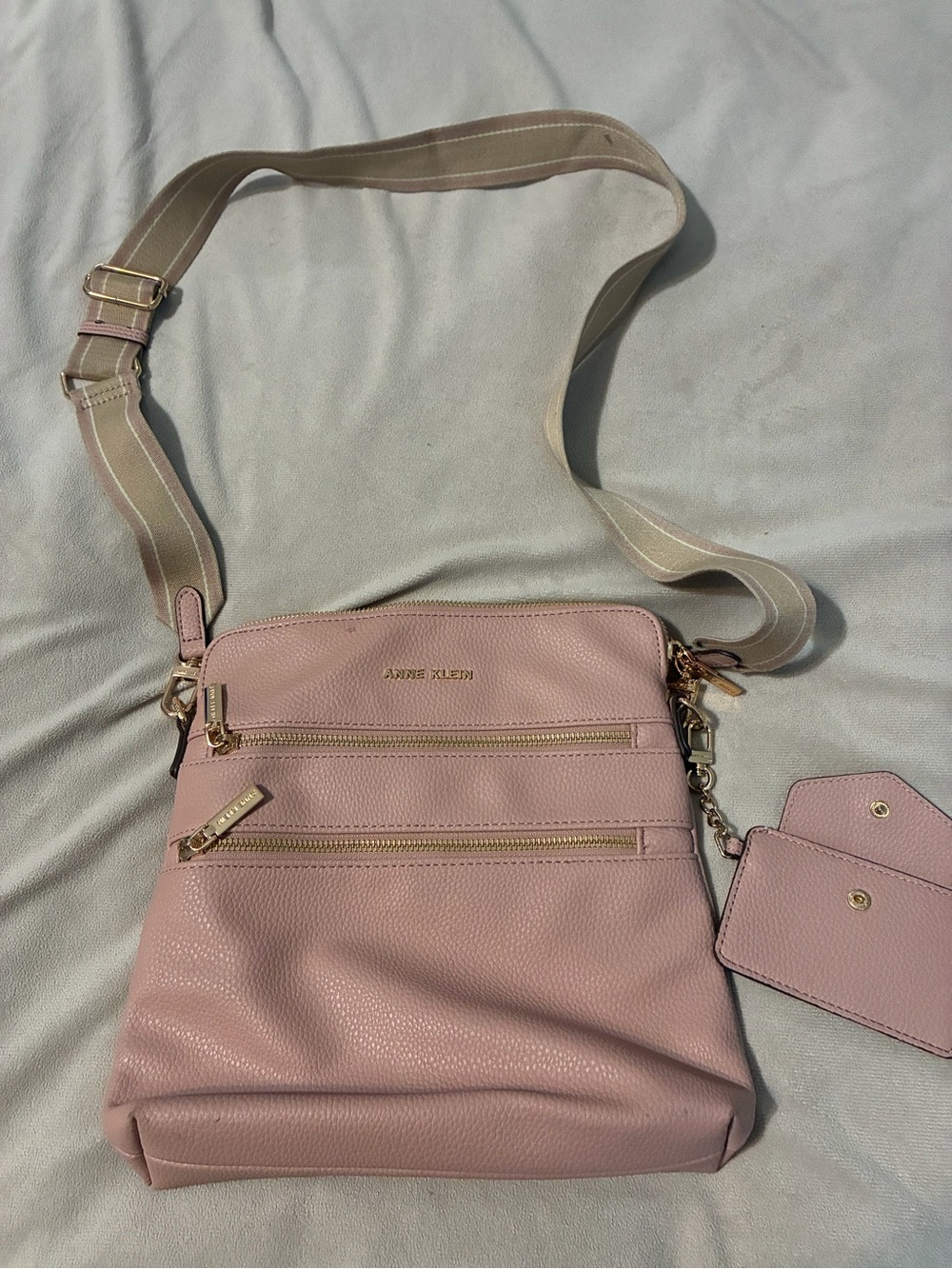 Anne Klein Dusty Pink Crossbody Bag with Gold Hardware